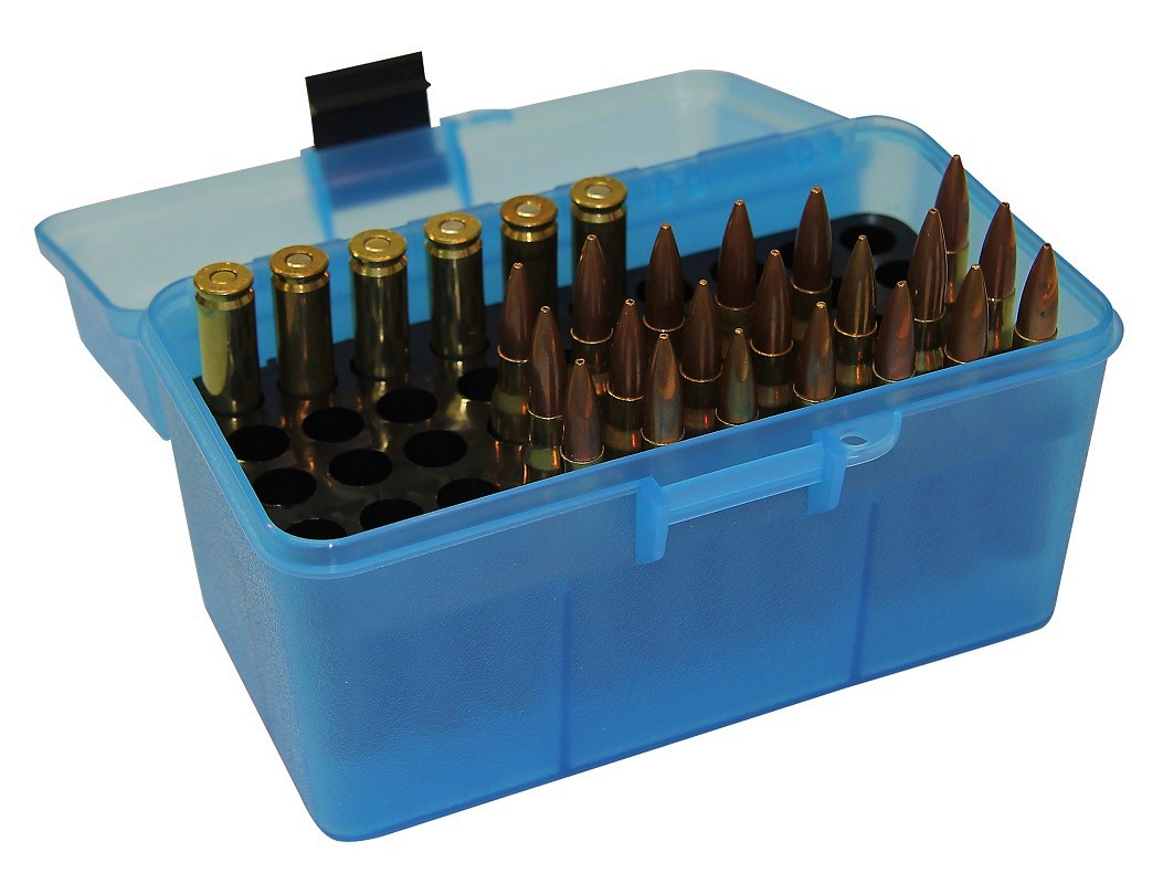 MTM H50RM DELUXE Ammo Box CLEAR BLUE content 50
